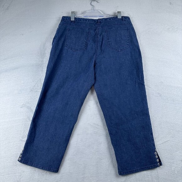 Ruby Rd. Cropped Jeans Womens Size 14 Studded Ankle Slit Medium Wash Blue - Picture 2 of 12